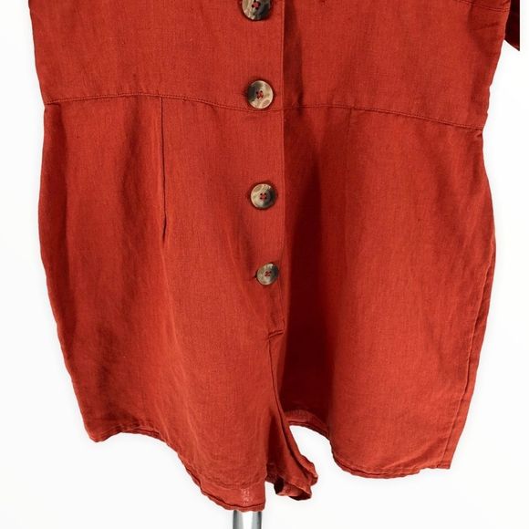 Urban Outfitters Lily Linen Blend Terra Cotta Short Sleeve Button Romper Medium - Picture 6 of 14